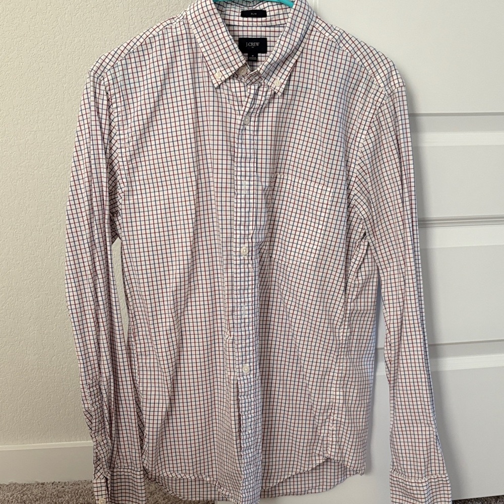 J. Crew Men's Red and Blue Plaid Button Down Shirt
